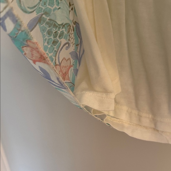 Sheer Floral Cream Blouse with Mint Accents - Picture 6 of 7